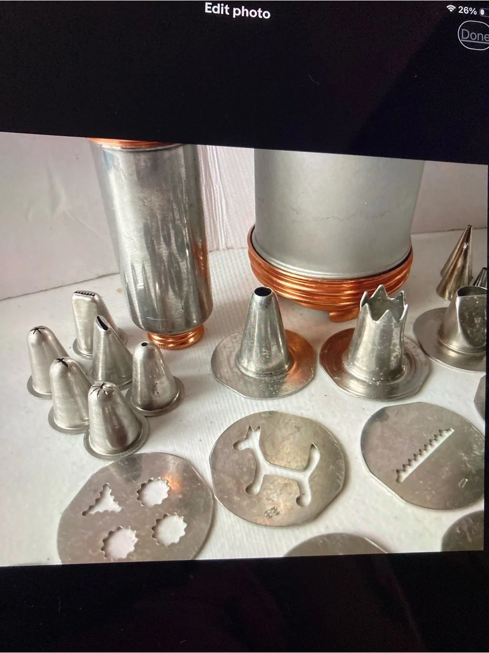 Vintage Mirro Copper-Accent Silver Cookie Press Set with Nozzles & Discs